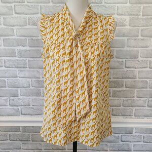 Tommy Hilfiger Giraffe Print Ruffle Accent Sleeveless Shirt Women's Med Artsy